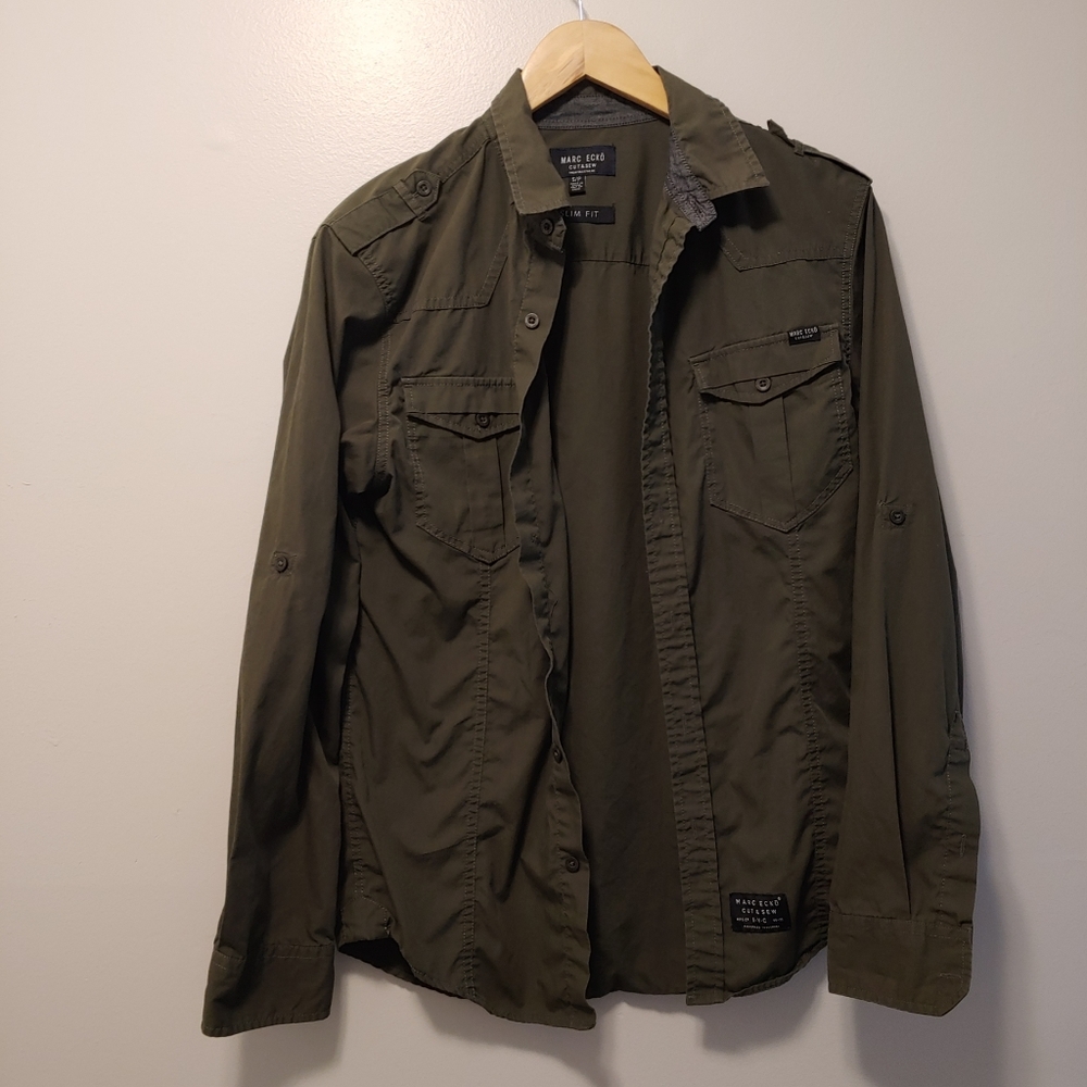 Marc Eko Men's Slim Fit Button Down Shirt Size Small, Olive Green